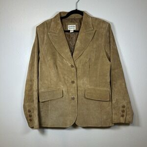 St. John's Bay Women's Washable Brown Suede Leather Blazer Jacket Size Large